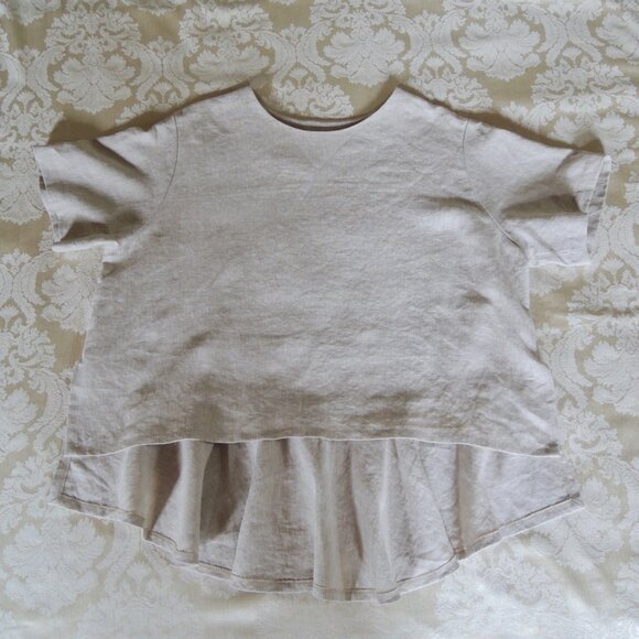 Tan 100% Linen High Low Peplum Back Lagenlook Tunic XL/1X - Picture 2 of 11